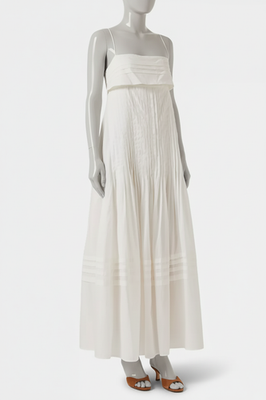 STAUD Women's Ivory Kristina Pintuck Cotton Poplin Sleeveless Maxi Dress  Size 2 | eBay