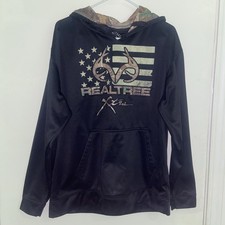  P100 Realtree By Antler Creek Hoodie Mens L Black Camo American Flag Pullover