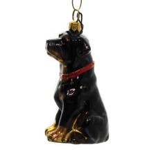 Rottweiler Dog Sitting Polish Blown Glass Christmas Ornament Multi Color
