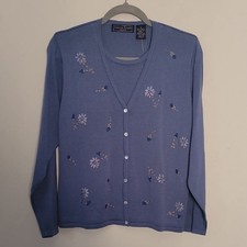 VTG Laura Scott Blue Floral Women's Sweater Sz S New Grandmacore Cottage