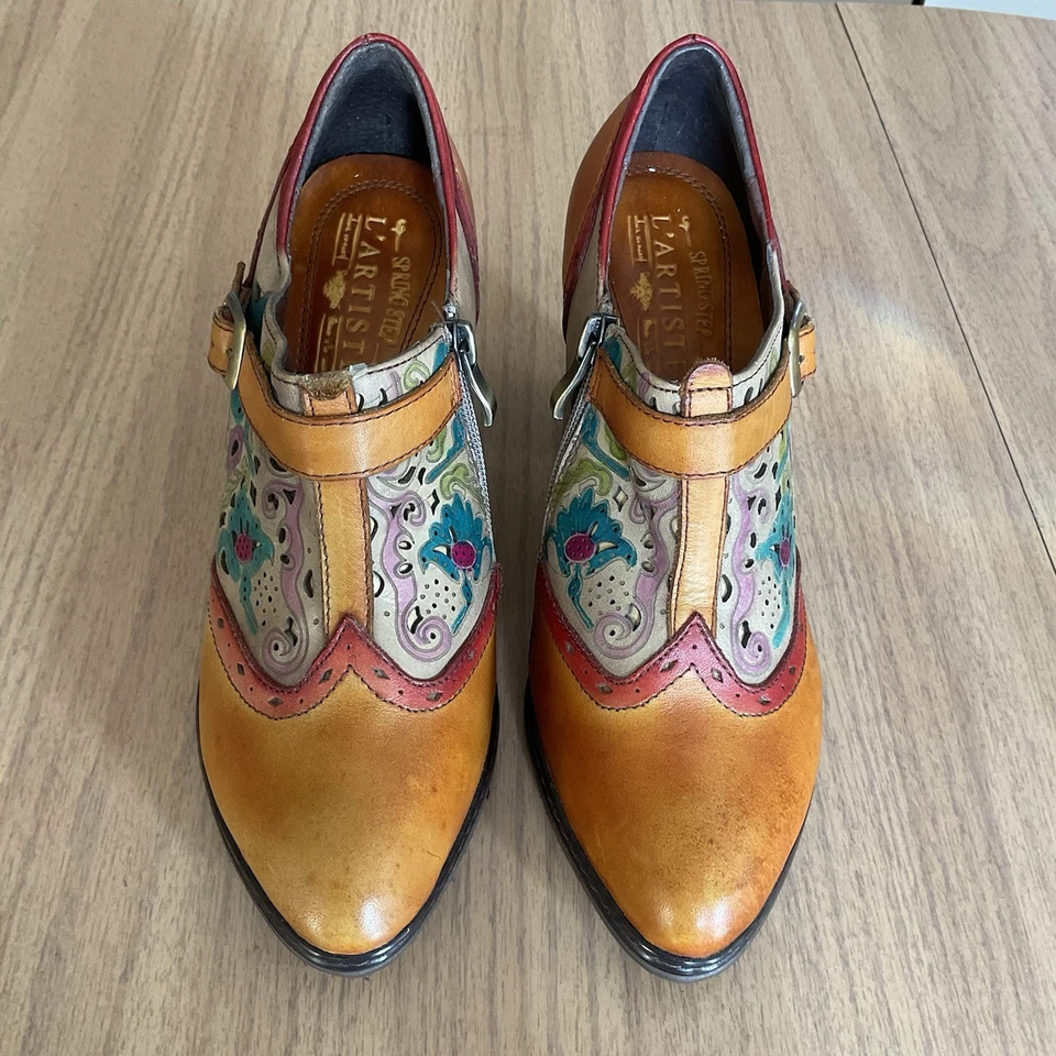 Spring Step L'ARTISTE Miso CAM Wingtip Leather Boho Booties Brown ~ Size 38 - Image 4 of 4