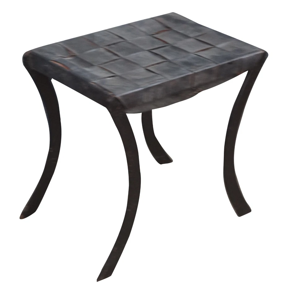 Asiento de banco taburete de sable de cuero y hierro industrial francés vintage Foto 2 de 4