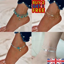 Womens Ankle Bracelet Silver Gold Adjustable  Anklet Foot Chain Beach Beads