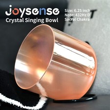 Clear Crystal Singing Bowl D Note 432Hz Cosmic Light Orange 6.25 inch with Case