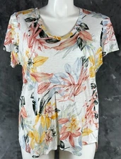 C & C 100% Linen S/S Tropical Print Top sz 1X (15314)