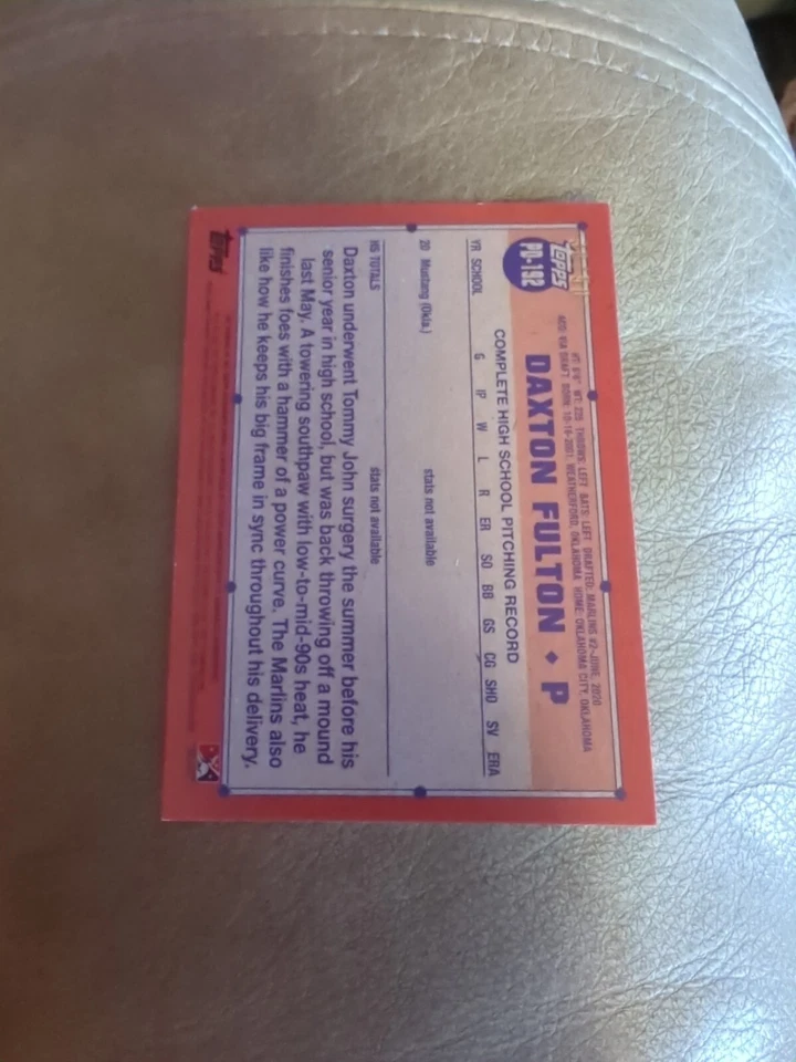 2021 Topps Pro Debut Daxton Fulton Gold Auto #/50 PD-192 Miami Marlins - Image 2 of 2