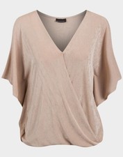Ex-Wallis Cream Ladies Batwing, Cold Shoulder, Faux Wrap, Shimmer Top Sizes S-L