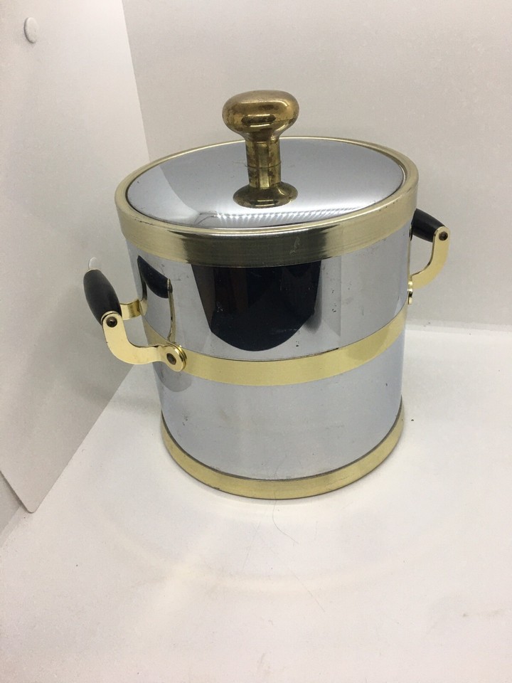 IceBucket MCM Vintage Barware Kraftware N.Y.C. Black Chrome & Brass