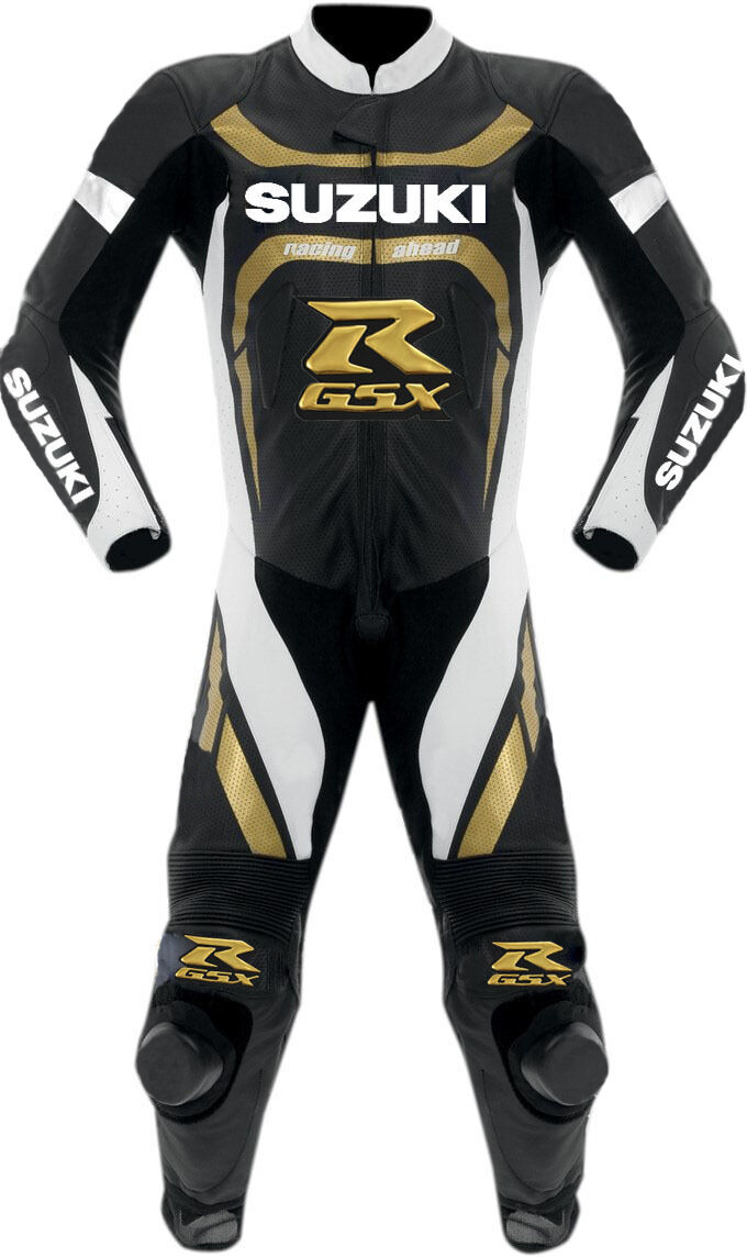 Combinaison Suzuki GSXR en cuir pour homme veste et pantalon de moto noir taille 48 à 52