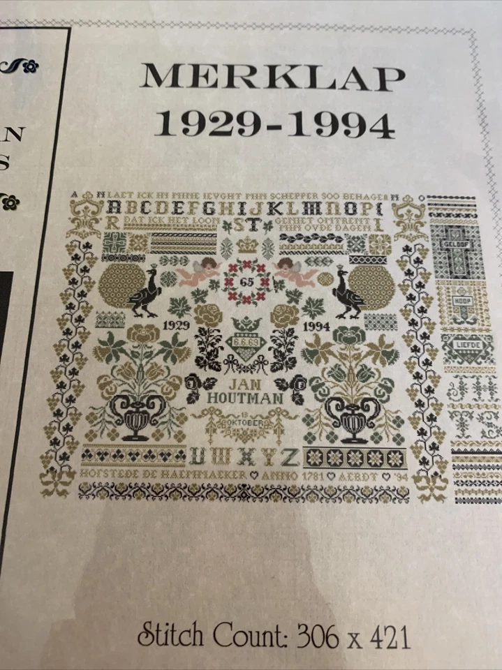 Jan Houtman Designs Merklap 1929-1994 Coubted Thread Pattern Sampler - Image 4 of 4