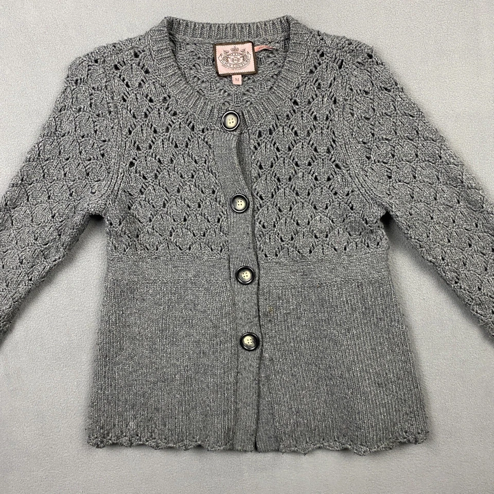 Suéter Juicy Couture Para Mujer’s M Gris Cárdigan Tejido con Cable Grueso Lana Conejo Y2K Foto 2 de 4