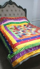 NEW HANDMADE QUILT  97 Patchwork Multi Color / Rainbow paisley squares 94x89