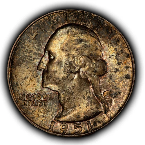 1951 25c Silver Washington Quarter - Colorful Halo Accent Toning - BU - Z5666