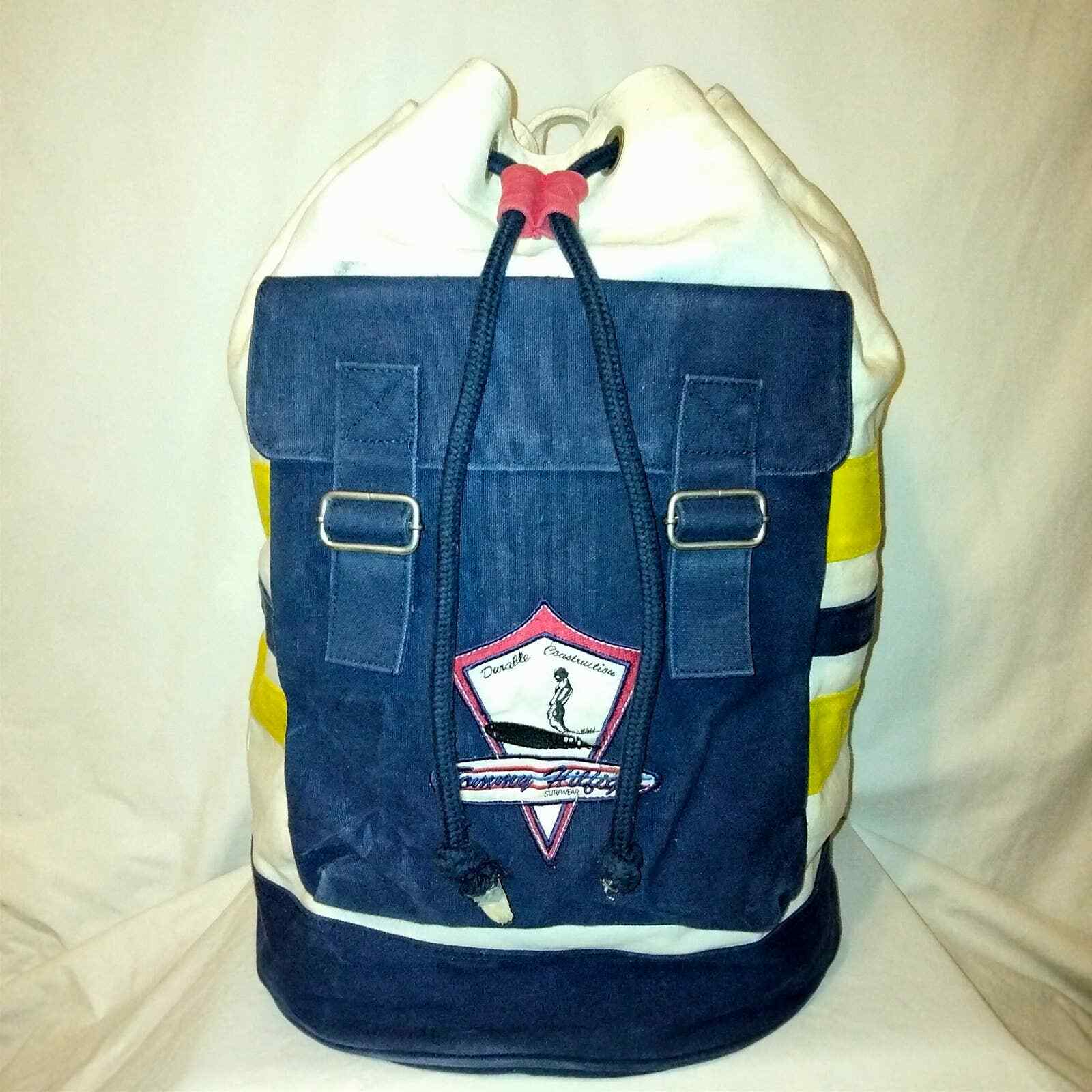 Tommy Hilfiger Beige-Yellow-Blue Canvas XL Backpack RARE Vintage 1990's