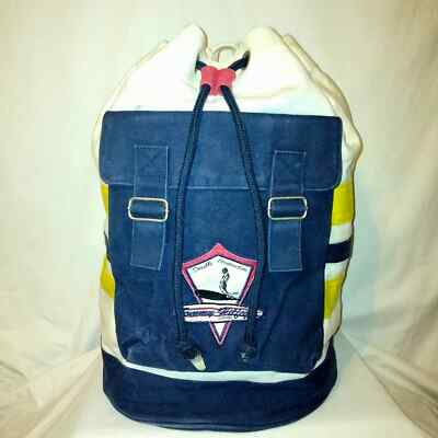 Tommy Hilfiger Beige-Yellow-Blue Canvas XL Backpack RARE 