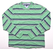 Tommy Hilfiger Mens 69.50 Green Stripe Jersey Crewneck Sweater Large
