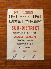 1961 W.I.A.A. Basketball Tournament Ticket Stub (Wisconsin)