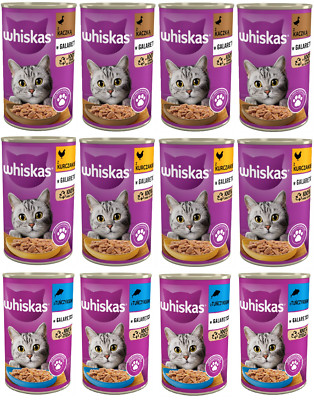 Nassfutter für Katzen in Dosen Whiskas Mix Ente Thunfisch Huhn in Gelee 12x400g