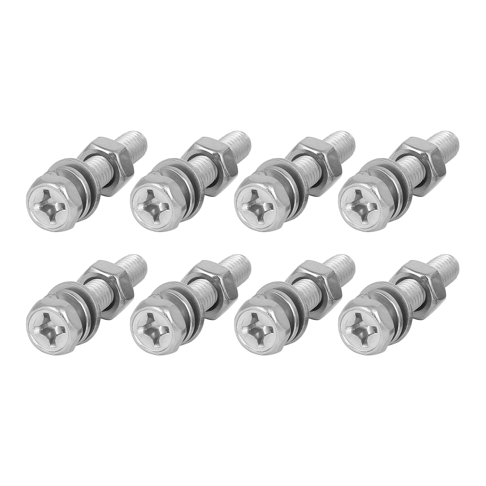 8Set M6x30mm Hex Head Fully Threaded Screw Bolts Nut with Flat and Lock Washers