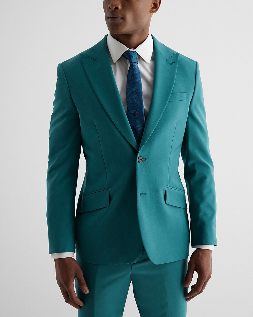 NEW EXPRESS $298 TEAL EXTRA SLIM WOOL BLEND MODERN TECH SUIT