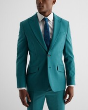 NEW EXPRESS 298 TEAL EXTRA SLIM WOOL BLEND MODERN TECH SUIT JACKET SZ 38R