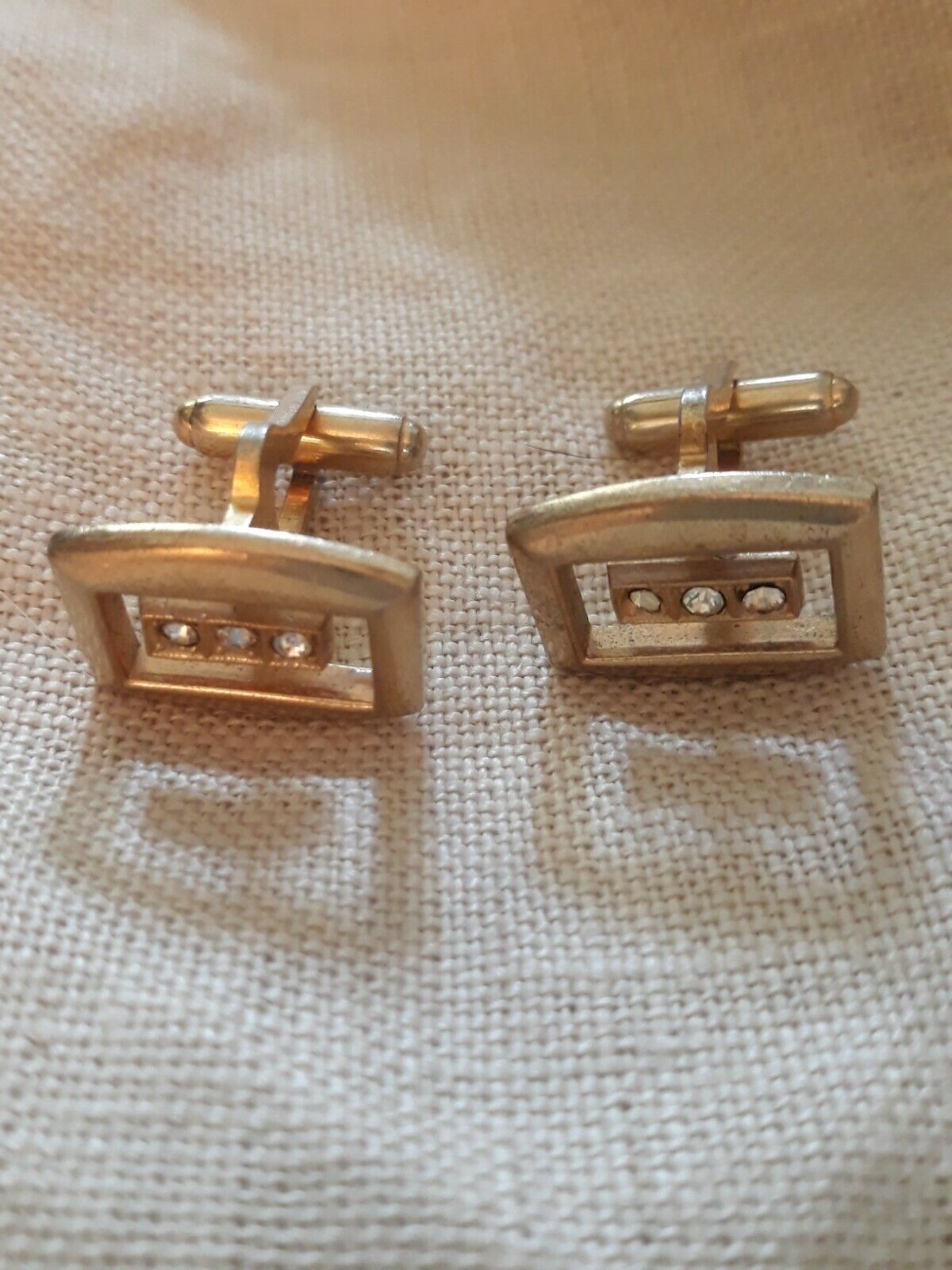 Vintage Anson Diamond Accent Gold Tone Men's Cufflinks Gem