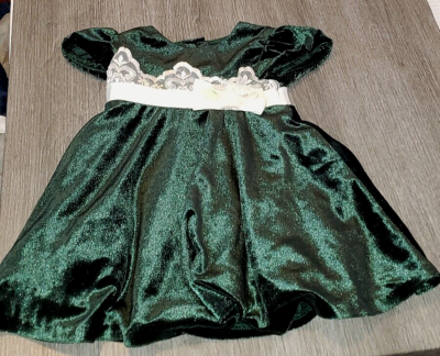 Bonnie Baby Girls Dress Size 24M - Deep Green Velvet w/white sash, lace &  flower | eBay