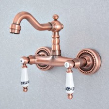 Antique Red Copper Swivel Spout Basin Sink Bathroom Mixer Tap Lavatory Faucet