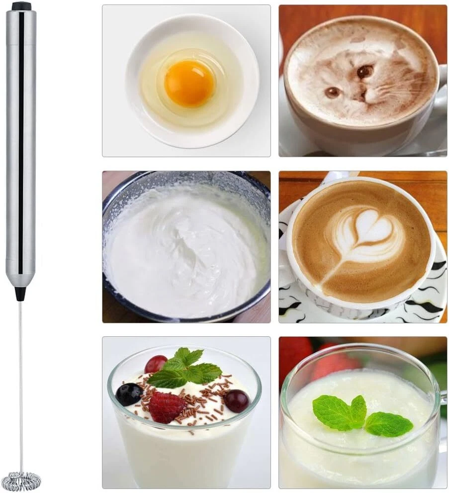 Milk Frother - Stainless Steel Handheld Foam Maker with Spoon, Battery...