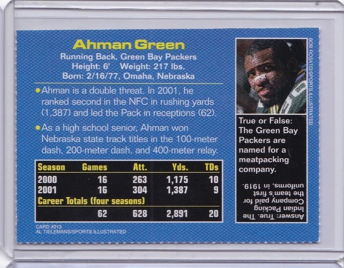 2002 Sports Illustrated for Kids Series 3 Ahman Green #213 (ID60) - Image 2 of 2