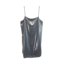 Topshop  Mini Dress Women Metallic Silver Spaghetti Strap  Size 12 Lined