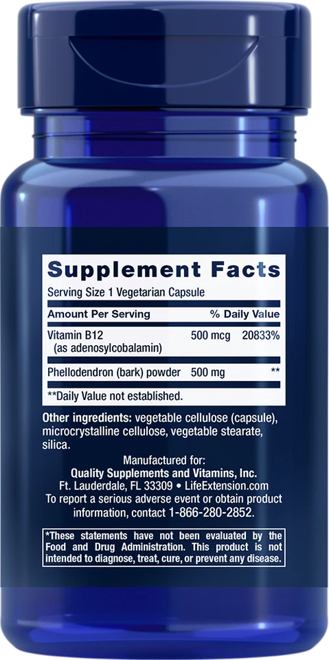 Life Extension Dopamine Advantage 30 Cápsulas Corteza de Fellodendro y Adenosil B-12 Foto 2 de 2