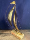 DEMOTT BRASS SAILBOAT on QUARTZ / ONYX BASE - HAND SIGNED — photo 8