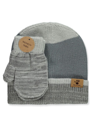 Bearpaw Baby Boys' 2-Piece Cap With Mittens Set taupe, one size