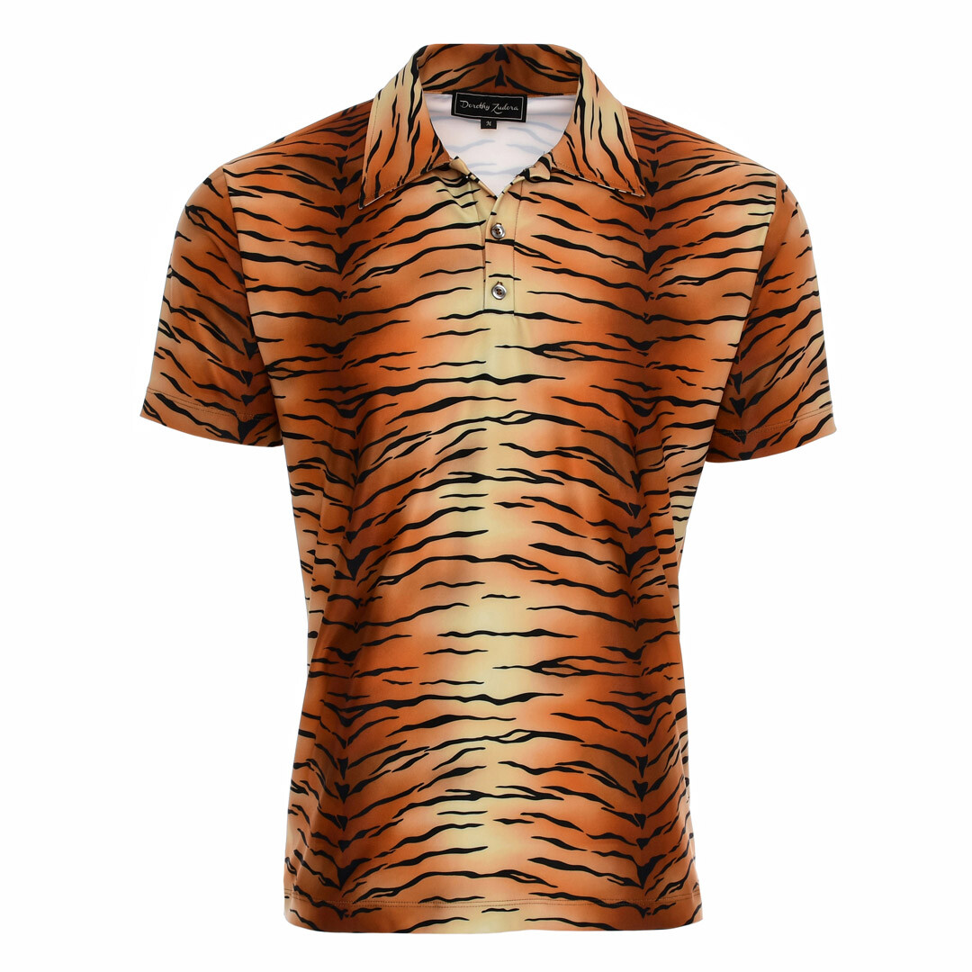 Mens Standout Wild Tiger Print Performance Jersey Golf Polo LP - Main Image