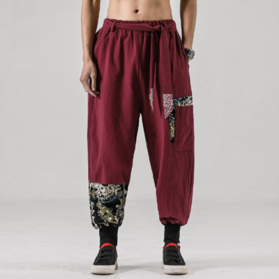 Japanese Kimono Men Cotton Linen Belt Retro Harem Pants Baggy Trousers Harajuku