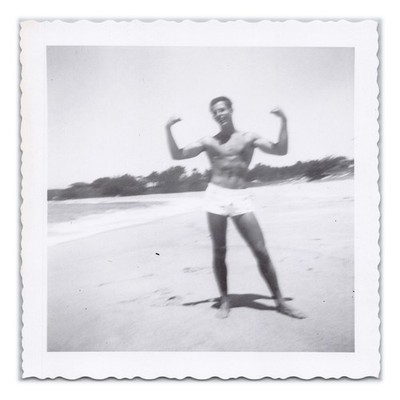 Photograph of Flexing Shirtless Blurred Man c1960 - Vintage Snapshot Bodybuilder
