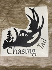 Chasing Tail Deer Antler Forest Decal Sticker, Black Vinyl