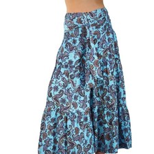 Wide Leg Paisley Palazzo Boho Pants L Blue Festival Hippie Festive Gypsy