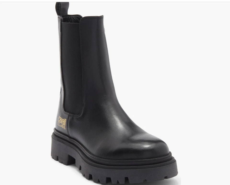 Nuevas botas para mujer Robert Cavalli Lug Platform Chelsea en negro talla 39 #B34 Foto 2 de 4