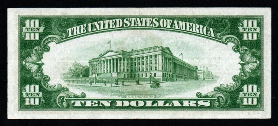 1929 $10 New York BEAUTIFUL AU Federal Reserve Bank Note! - Image 2 of 2