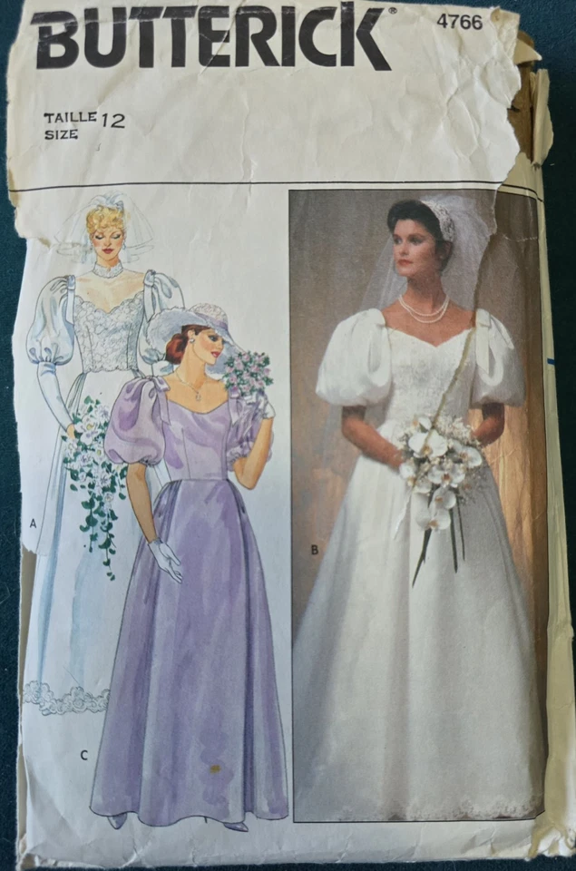 1980s Leg Mutton Balloon Sleeve Wedding Dress Butterick 4766 Sewing Pattern - Image 2 of 3