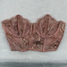Victoria's Secret Dream Angels Rose Gold Metallic Floral Lace Corset Bustier 34B
