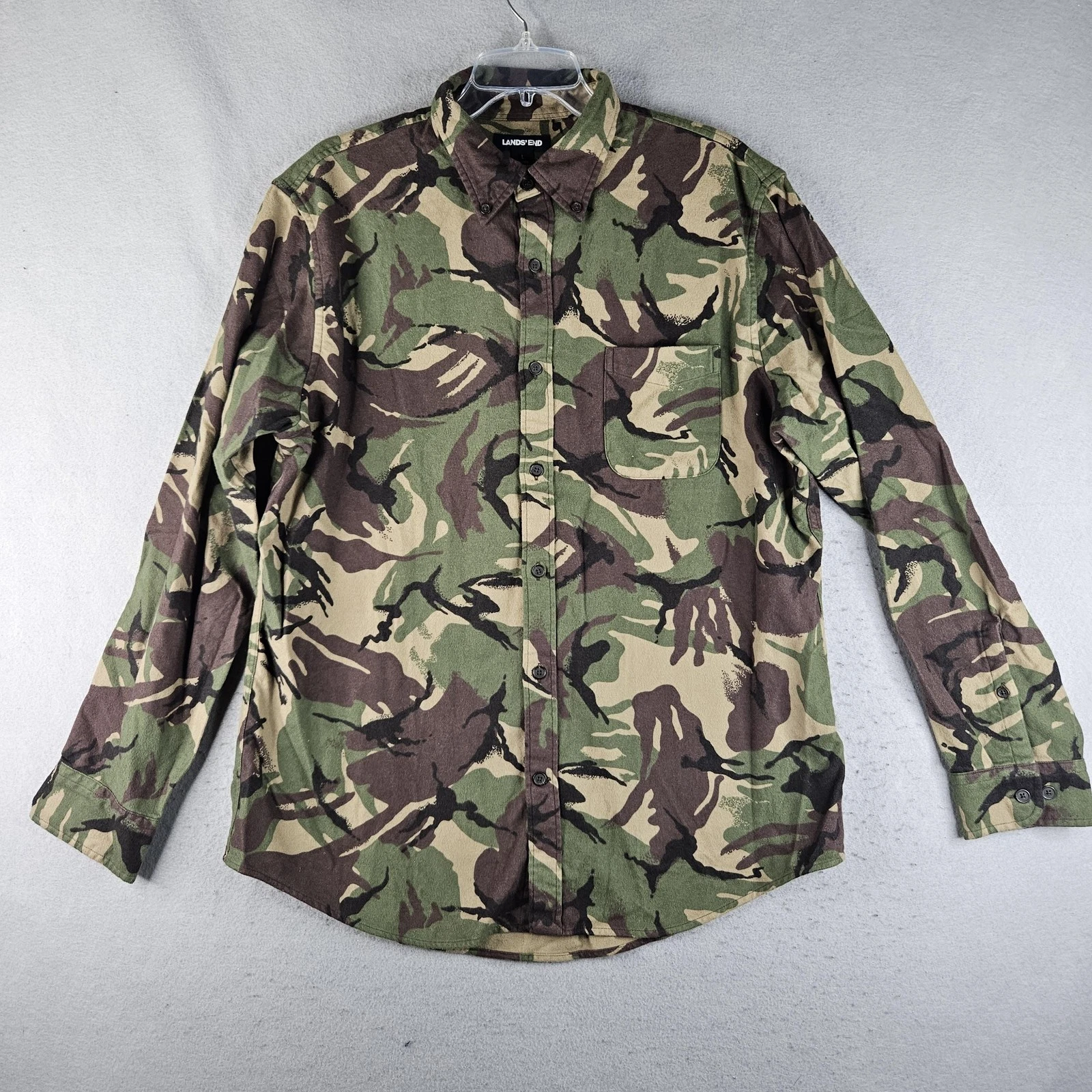 Lands' End Shirt Mens Large Camo Button Down Traditional Fit Flannel Hunting