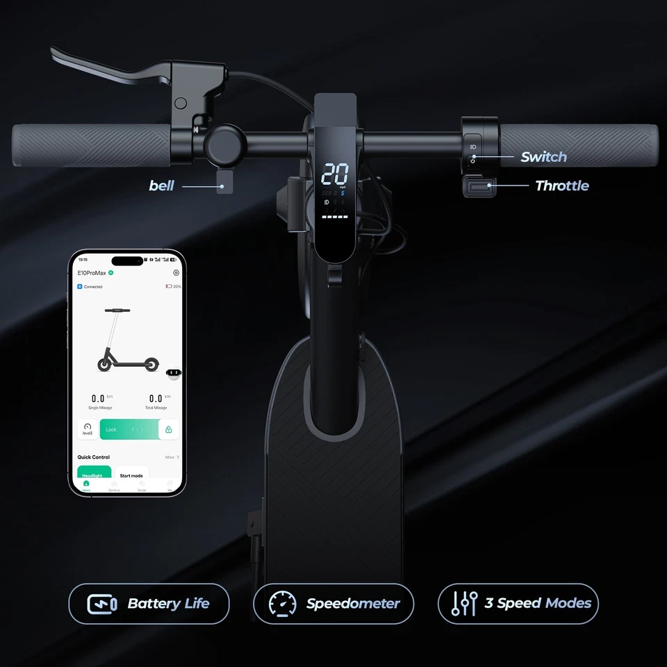 Scooter elétrico 500W para adultos 22MPH 20 milhas alcance pneus sólidos 8,5" - Imagem 3 de 4