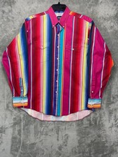 VTG Wrangler Men  s Brushpopper Shirt Sz 16.5/35 X-Long Tails Regular Fit Cowboy