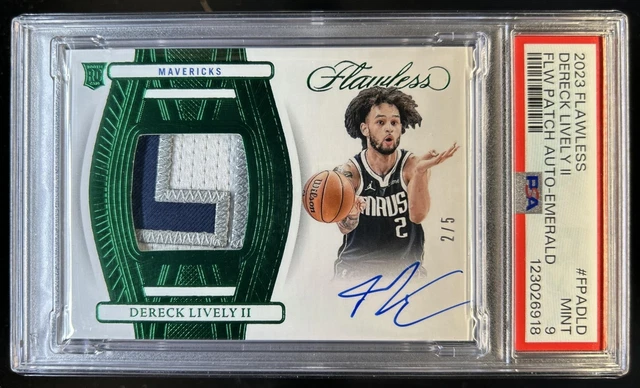 2023-24 Panini Flawless Dereck Lively II Patch Auto Emerald Rookie RC #/5 PSA 9