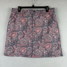 Croft  Barrow Classic Fit Stretch Skort Size 12 Navy Coral Paisley Print Preppy