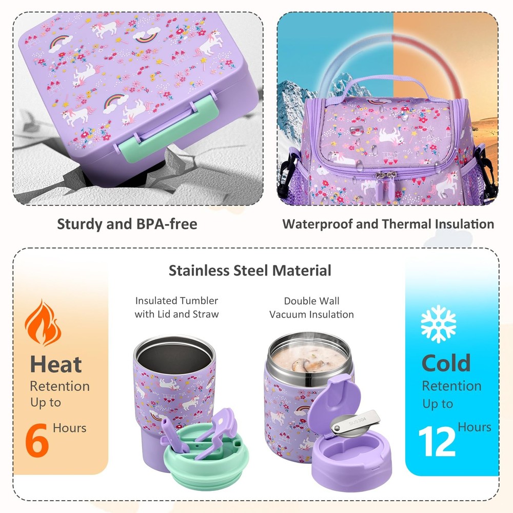 Lunch Box Set with Bento Box Container, 17OZ Stainless Steel Food Soup Thermo...