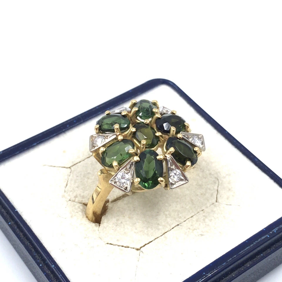 Anillo de oro amarillo de 18 quilates diamantes turmalina verde oro 750... - Imagen 4 de 4
